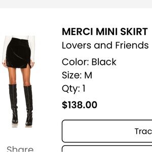 Lovers and Friends Black Velvet Mini Skirt. Size M. Worn once